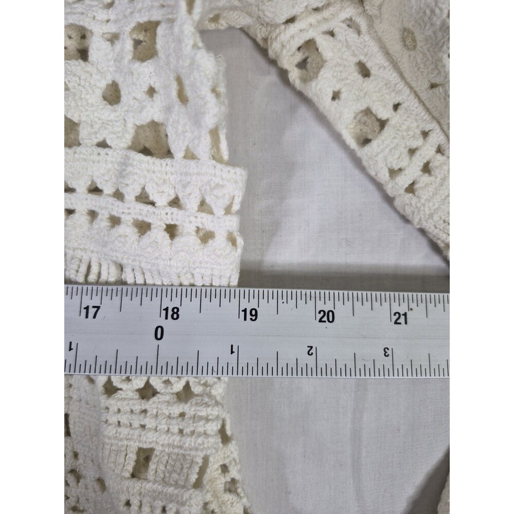 Sezane Top Women's Size Medium White Beige Cotton Long Sleeve Crochet Knit - Picture 10 of 11